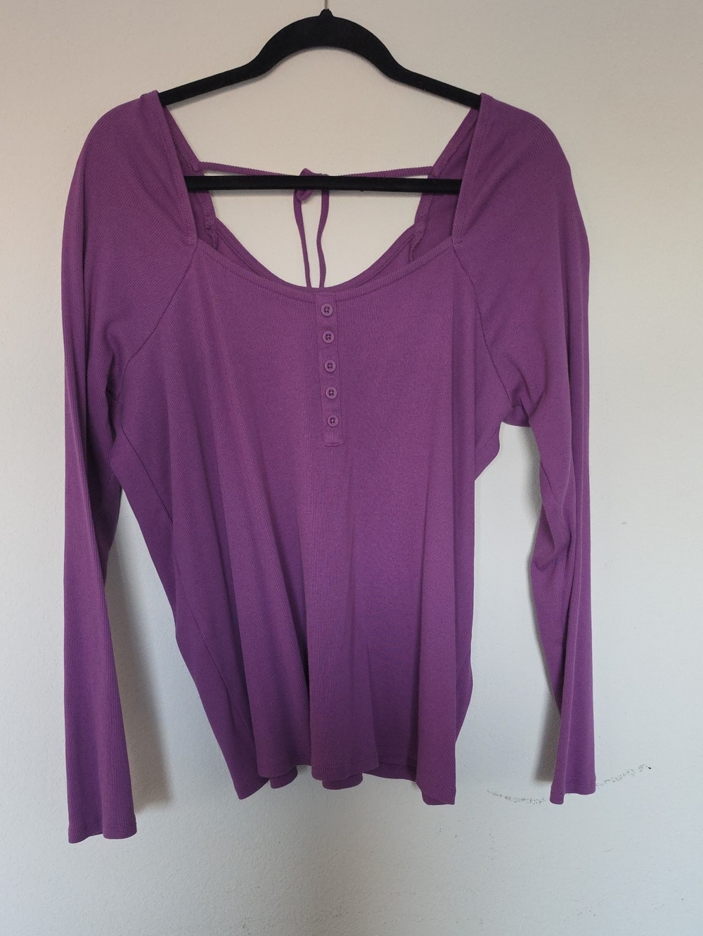 torrid Purple Long Sleeve Scoop Neck Henley Top with Back Tie